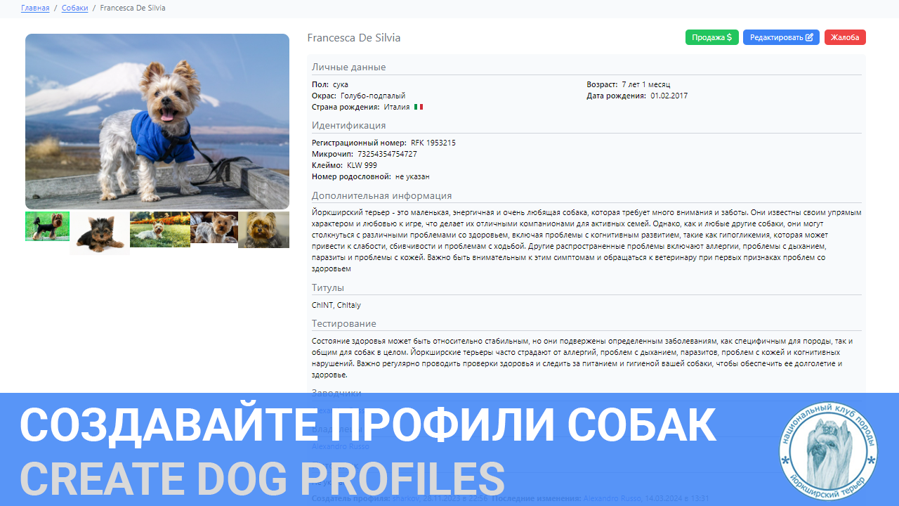 Создавайте профили собак в базе &mdash; Labaza DogPedigree YorkshireTerrier
