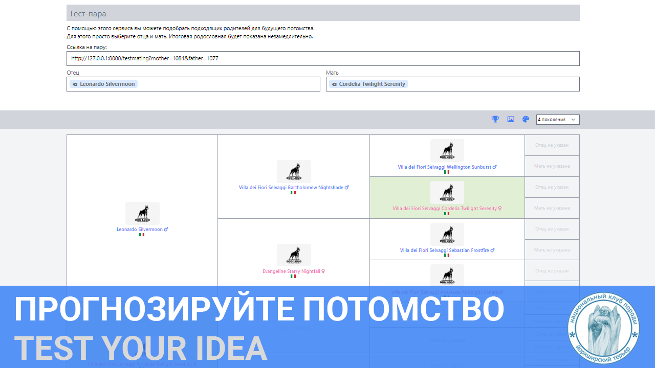Прогнозируйте потомство &mdash; Labaza DogPedigree YorkshireTerrier